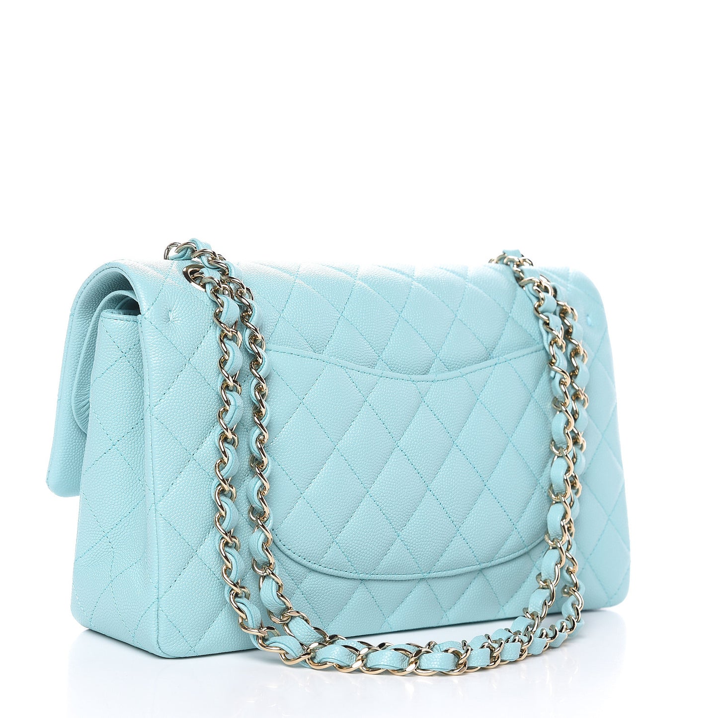 Caviar Quilted Medium Double Flap Light Blue