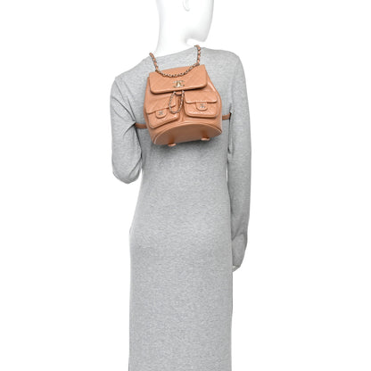 Chanel Shiny Caviar Quilted Medium Duma Pockets Drawstring Backpack Dark Beige 2 of 10