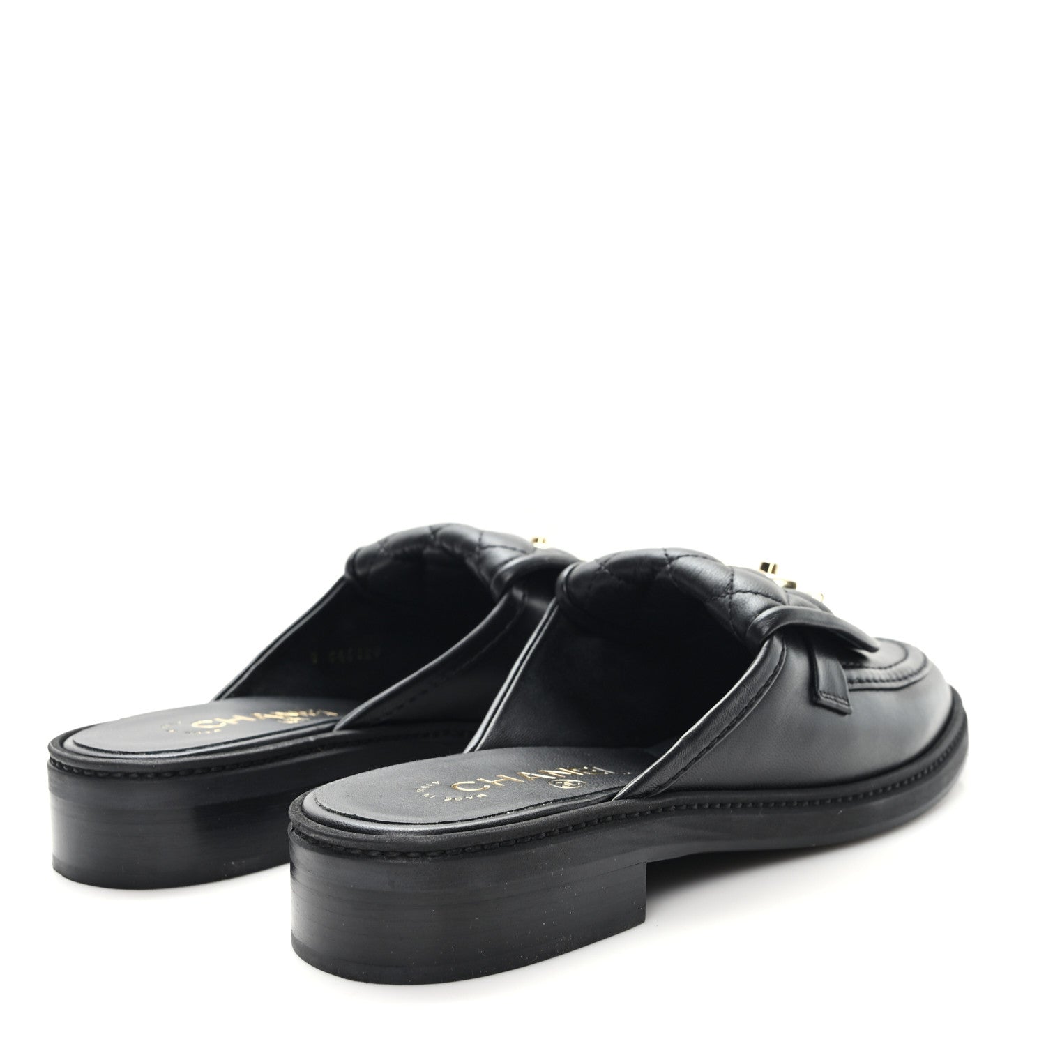 Chanel Lambskin Quilted CC Turnlock Mules 37.5 Black 1812063