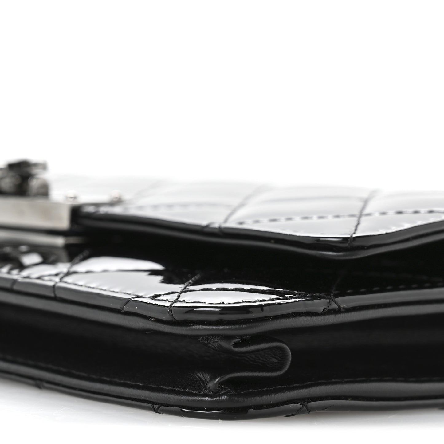 Patent Quilted Golden Class Wallet on Chain WOC Black