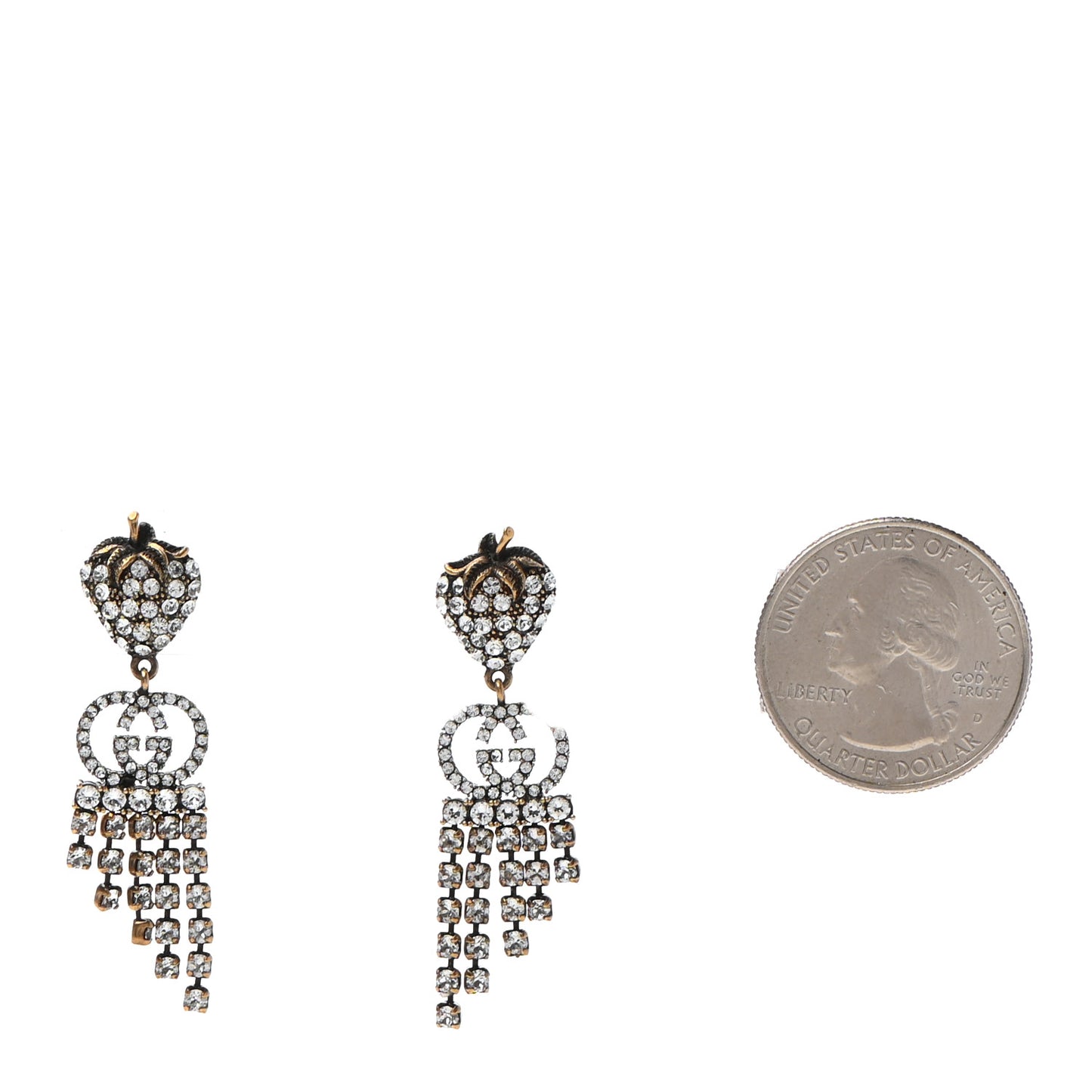 Metal Crystal Interlocking G Strawberry Drop Earrings
