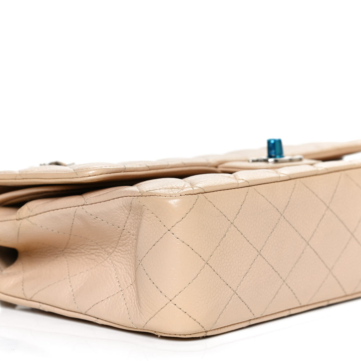 Caviar Quilted Medium Double Flap Beige