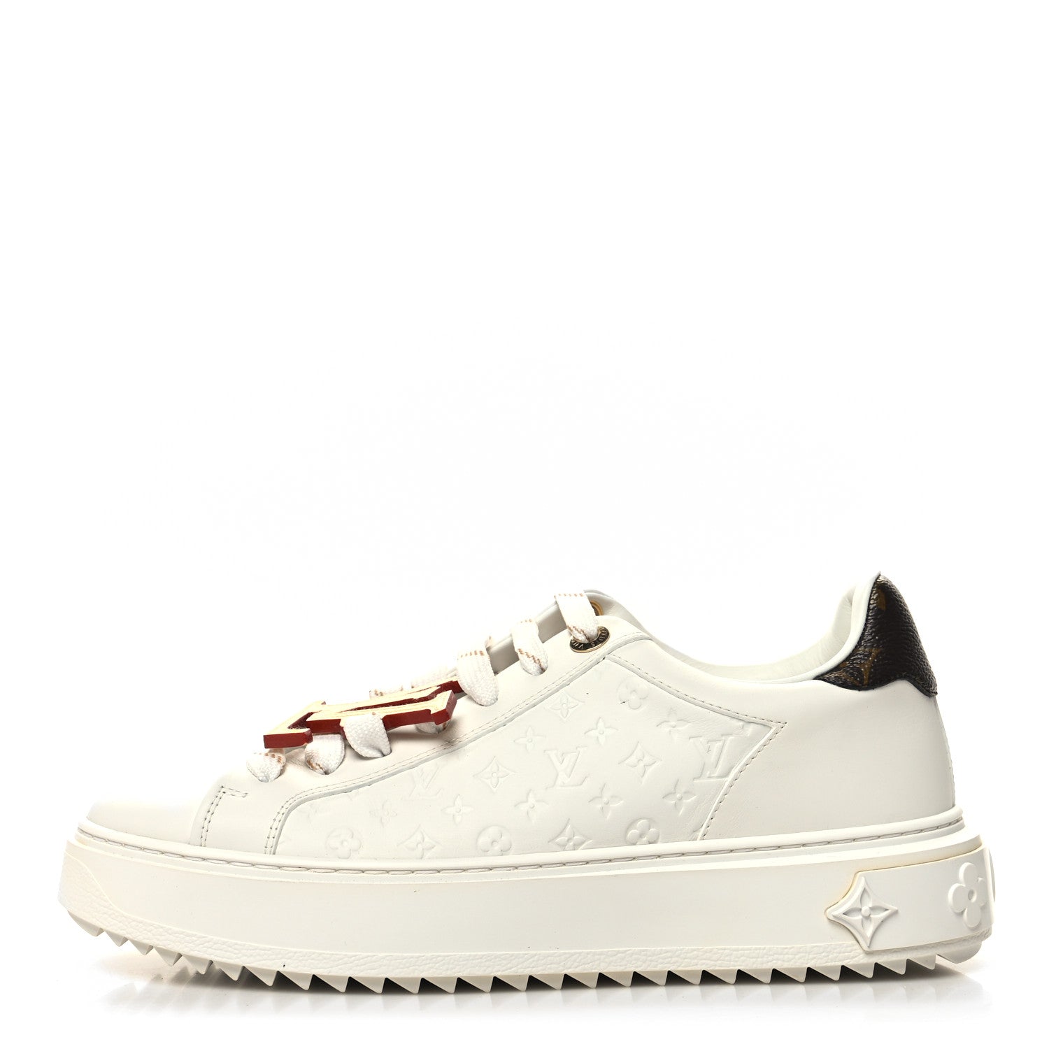 Louis Vuitton Lambskin Embossed Monogram Time Out Sneakers 38 White Natural 1 of 10