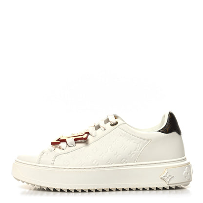 Louis Vuitton Lambskin Embossed Monogram Time Out Sneakers 38 White Natural 1 of 10