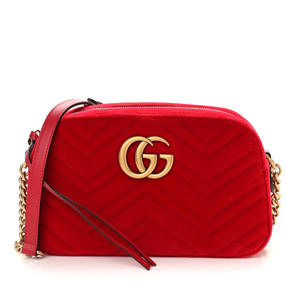 Gucci Velvet Matelasse Small GG Marmont Chain Shoulder Bag Hibiscus Red 1 of 10