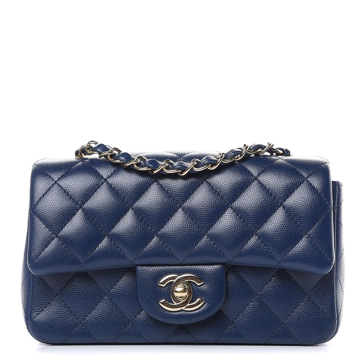 Caviar Quilted Mini Rectangular Flap Dark Blue
