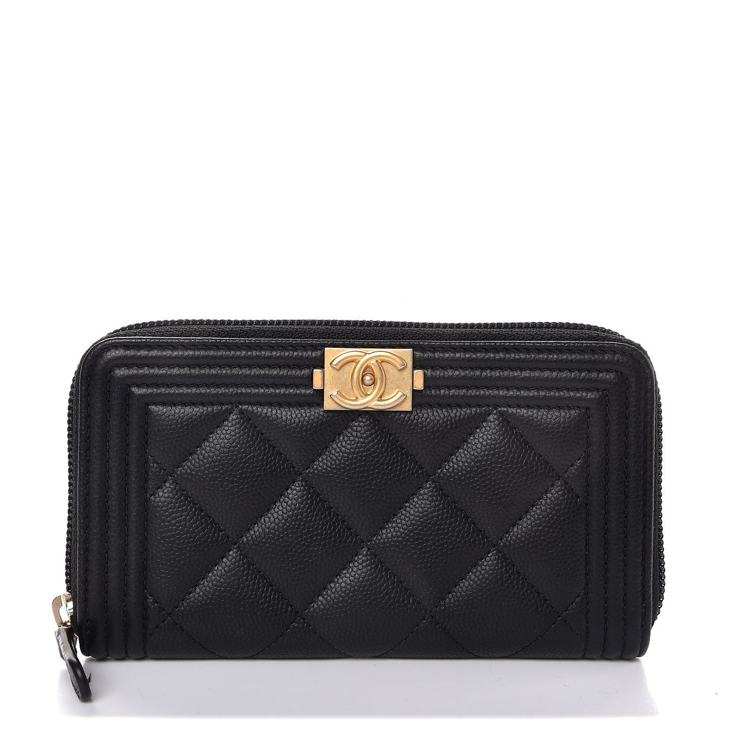 Caviar Quilted Small Boy Zip Around Wallet Black