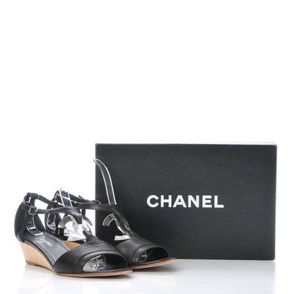 Chanel Calfskin CC Wedge Sandals 39 Black 13 of 13