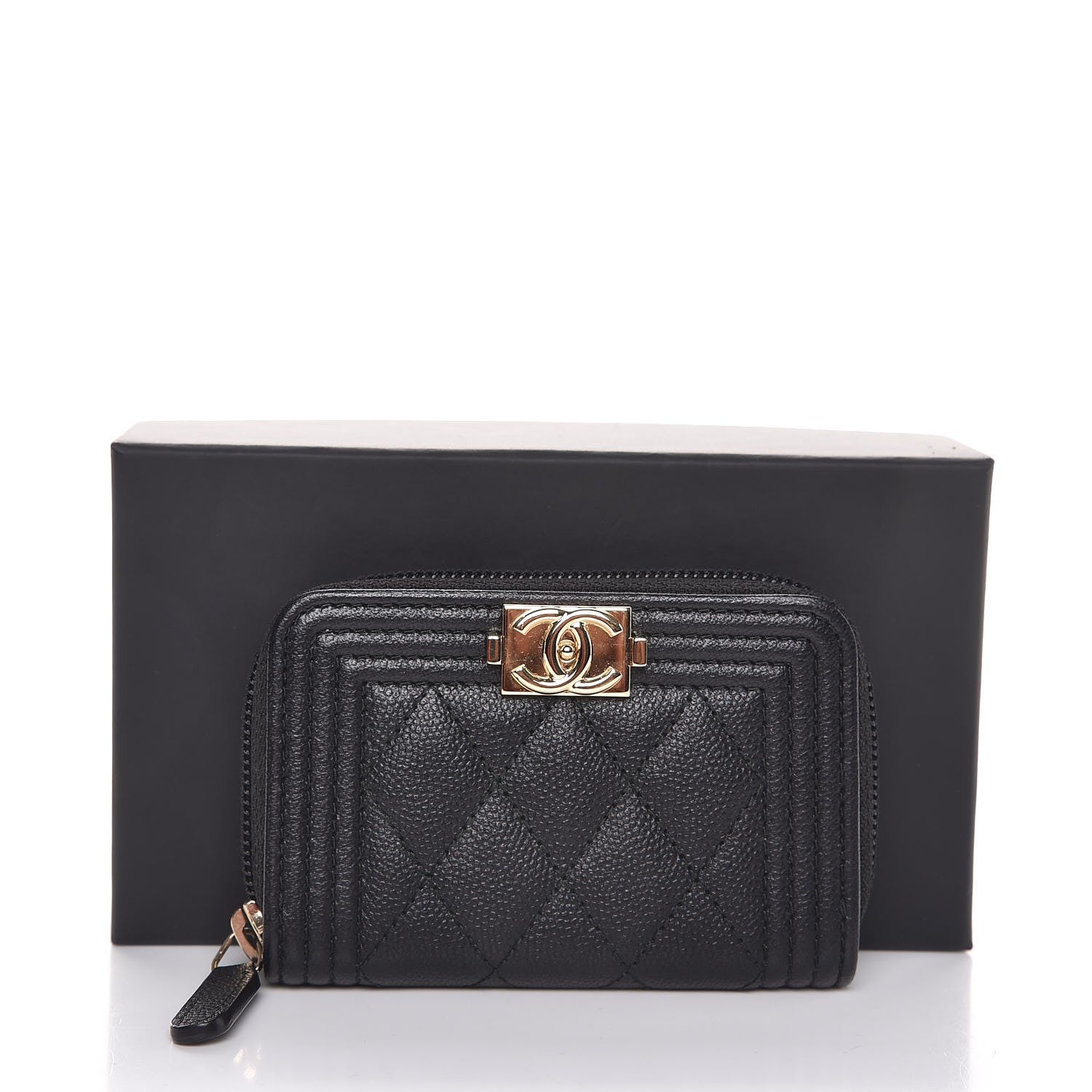 Chanel Caviar Quilted Boy Zip Around Coin Purse Wallet Black 8 of 8