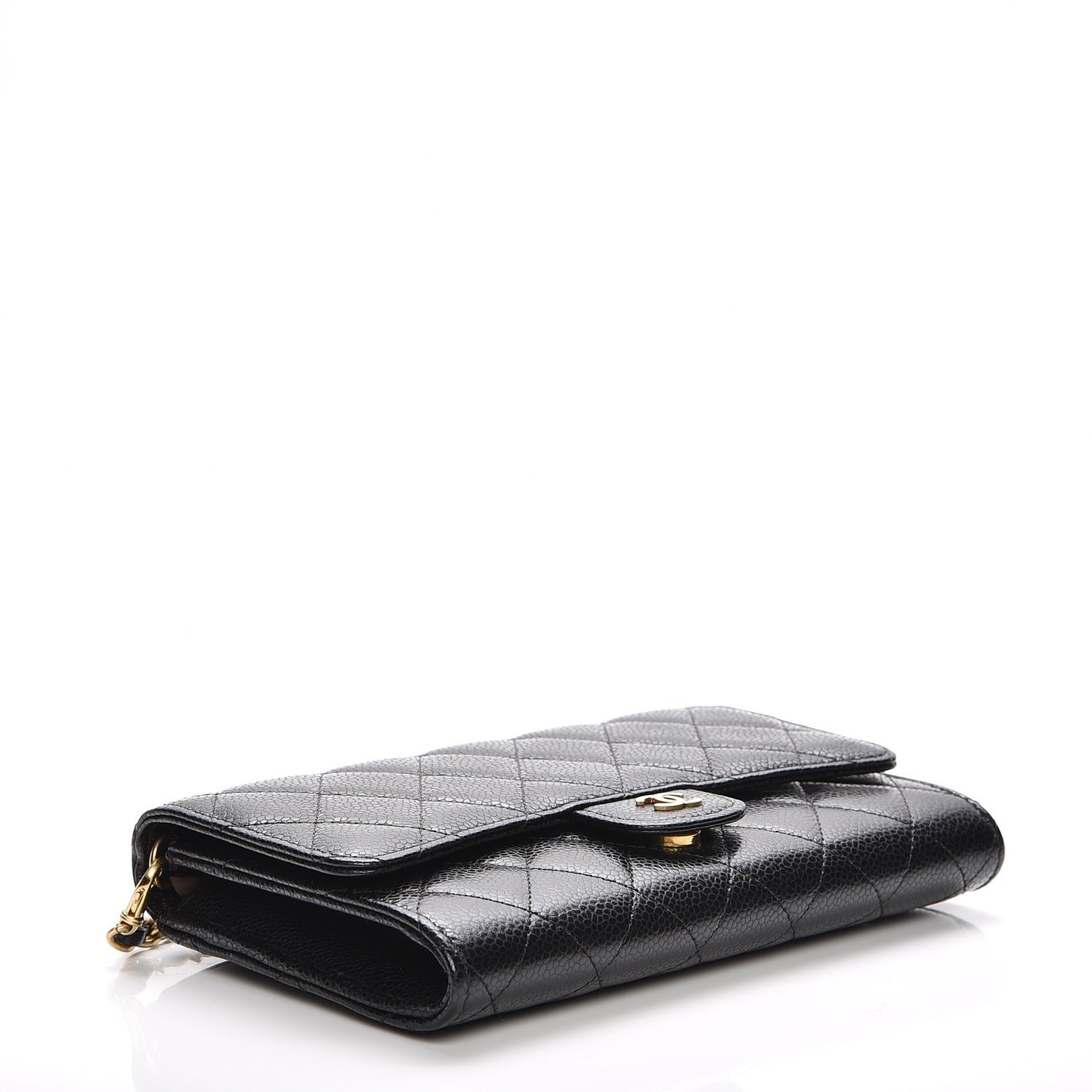 Caviar Quilted Wallet on Removable Chain Black