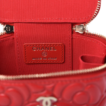 Chanel Lambskin Camellia Embossed Mini Vanity Case With Chain Red 8 of 10