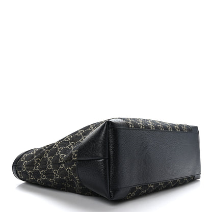 Gucci Jacquard Black Denim GG Monogram Medium Ophidia Shopping Tote Black Ivory 4 of 9
