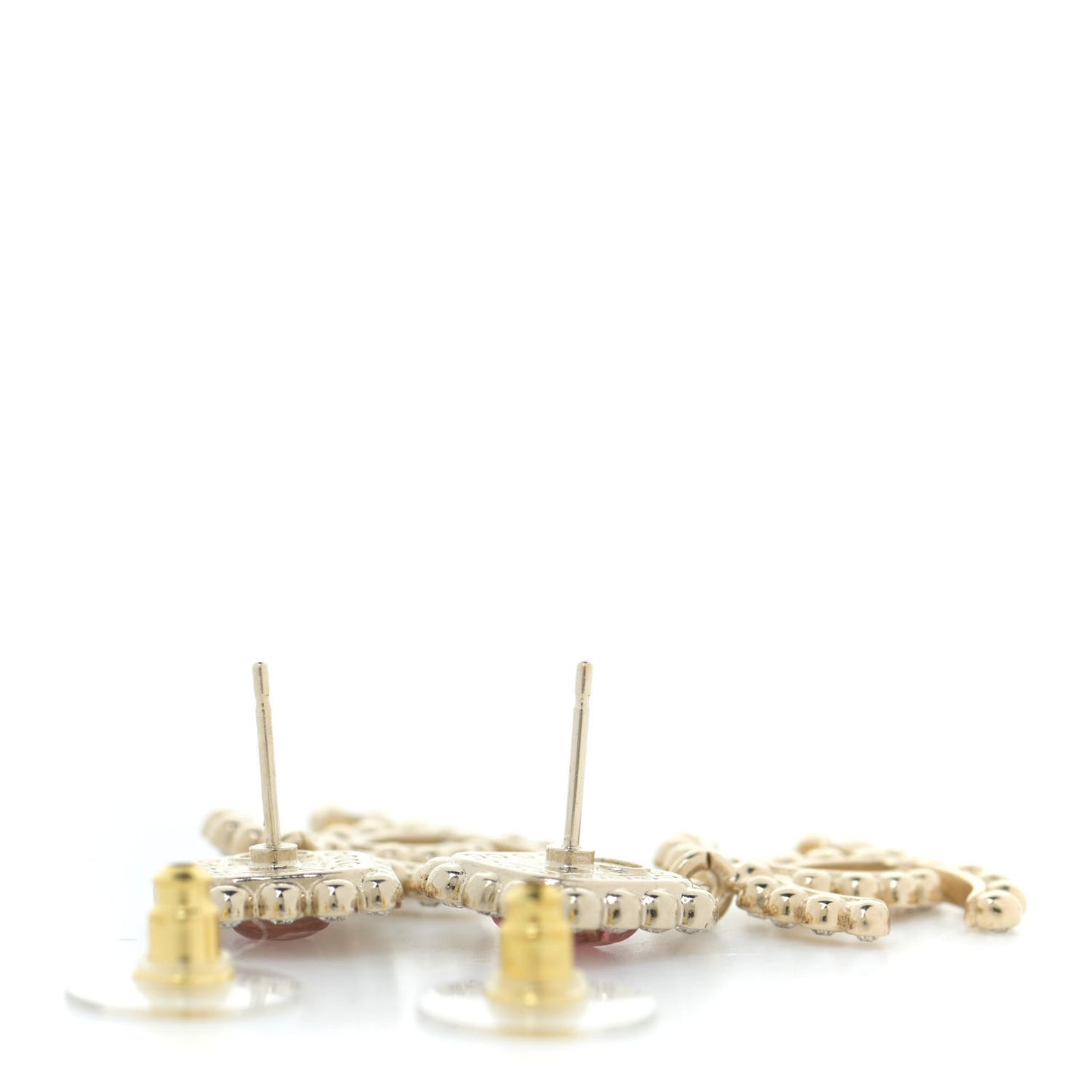 Crystal Pearl CC Drop Earrings Pink Gold