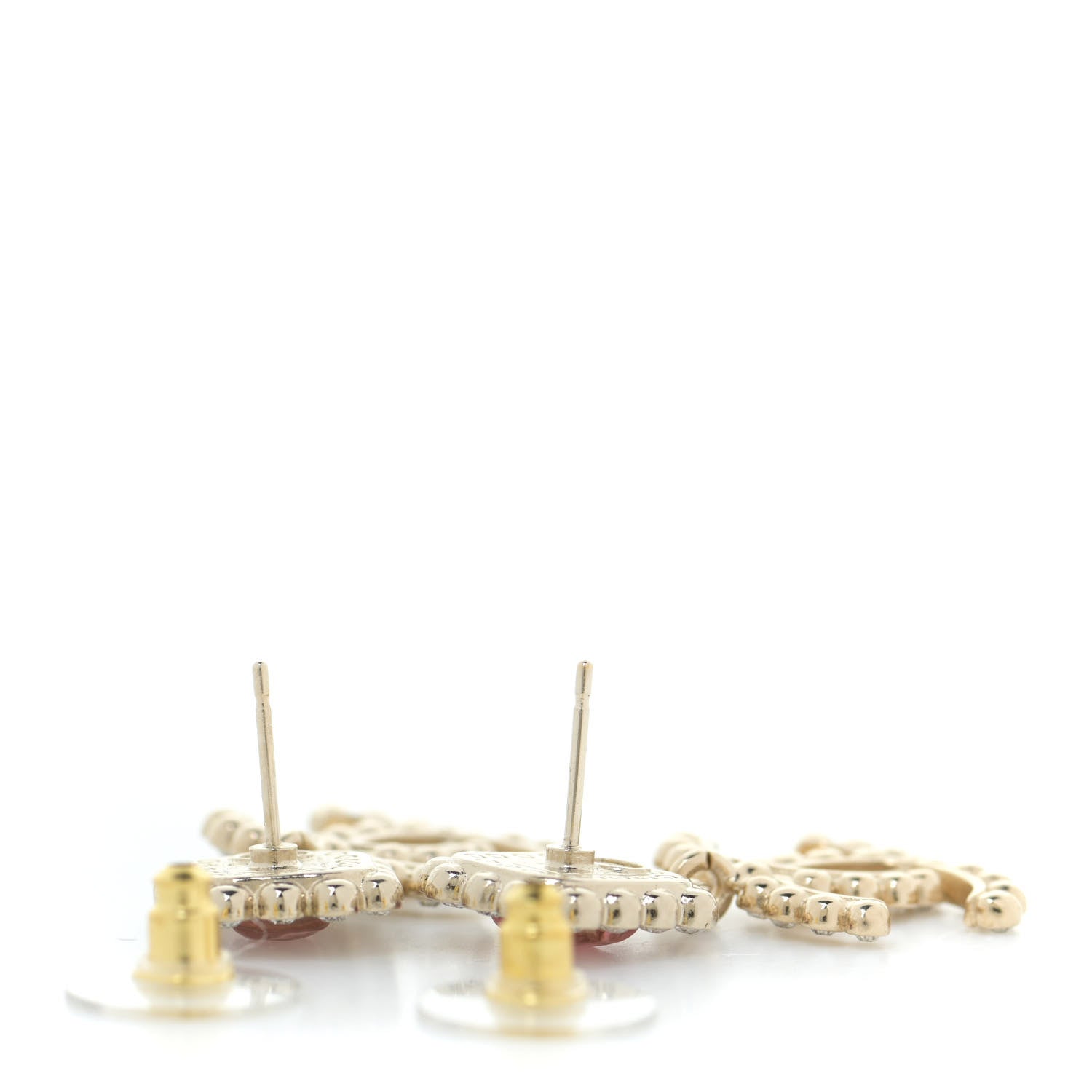 Chanel Crystal Pearl CC Drop Earrings Pink Gold 3 of 5