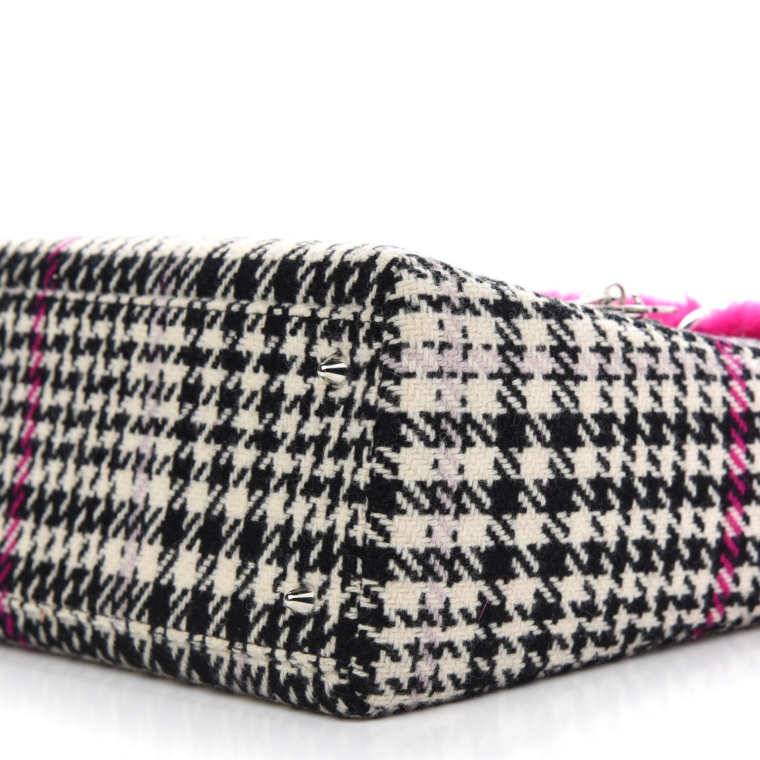 Christian Dior Tweed Crocodile Mink Plaid Medium Lady Dior Black Pink White 9 of 10