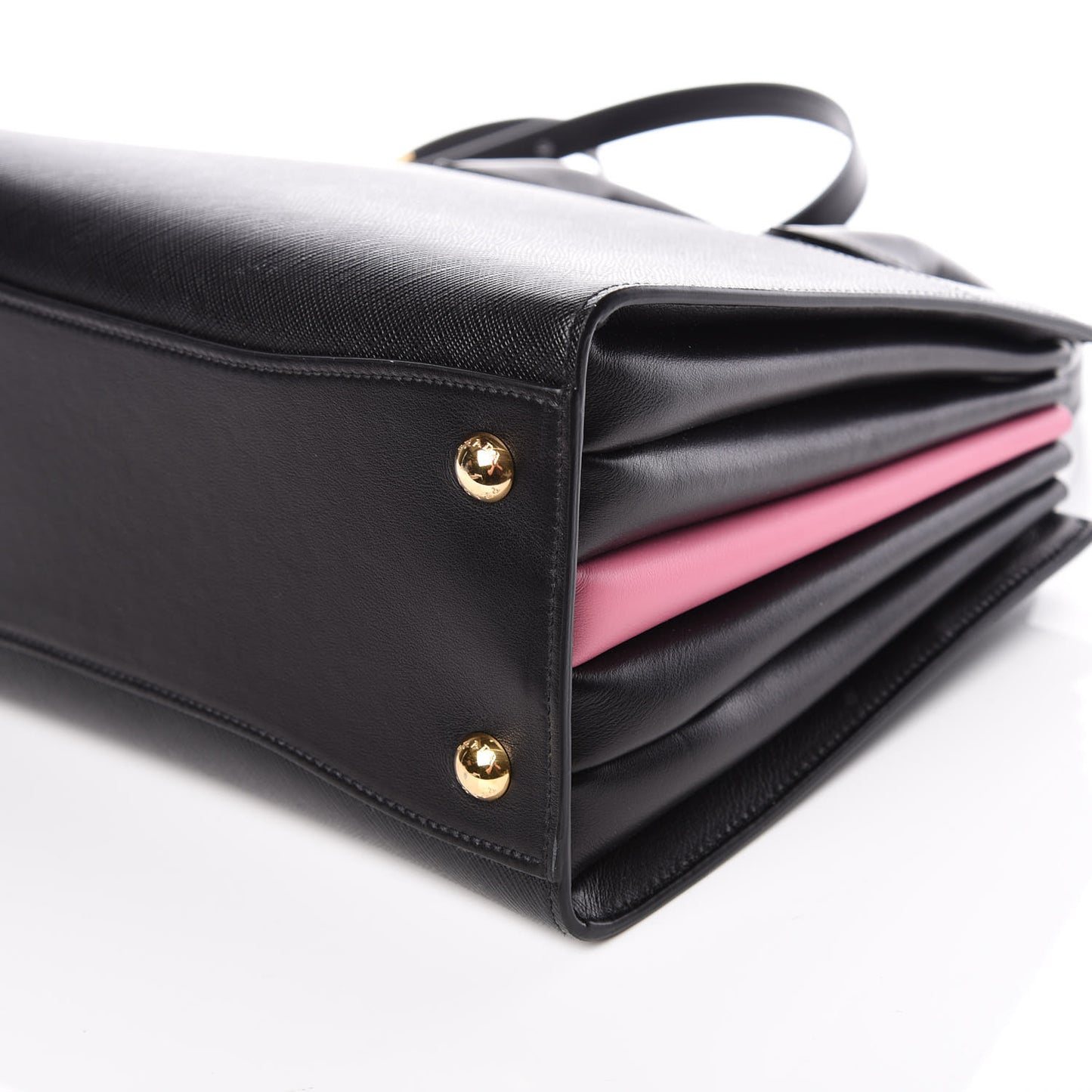 Saffiano City Calfskin Small Bibliothèque Top Handle Black Begonia