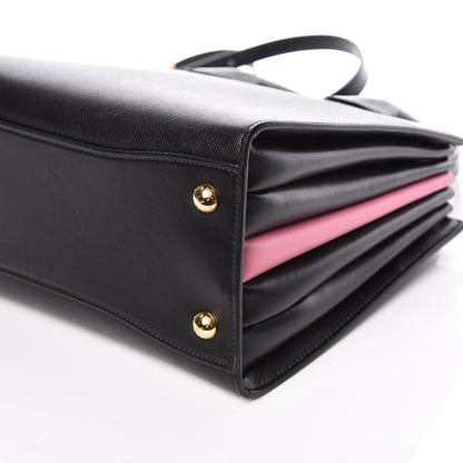 Prada Saffiano City Calfskin Small Bibliothèque Top Handle Black Begonia 6 of 10