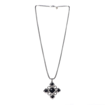 David Yurman Sterling Silver 14K Yellow Gold Black Onyx Diamond Renaissance Cross Pendant Necklace 3 of 6