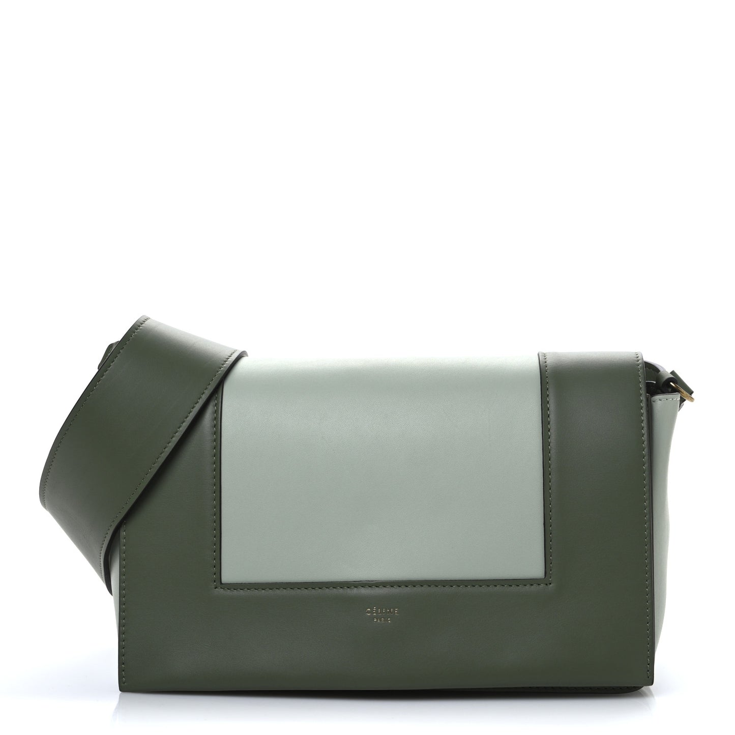 Shiny Smooth Calfskin Medium Frame Shoulder Bag Olive Pastel Green