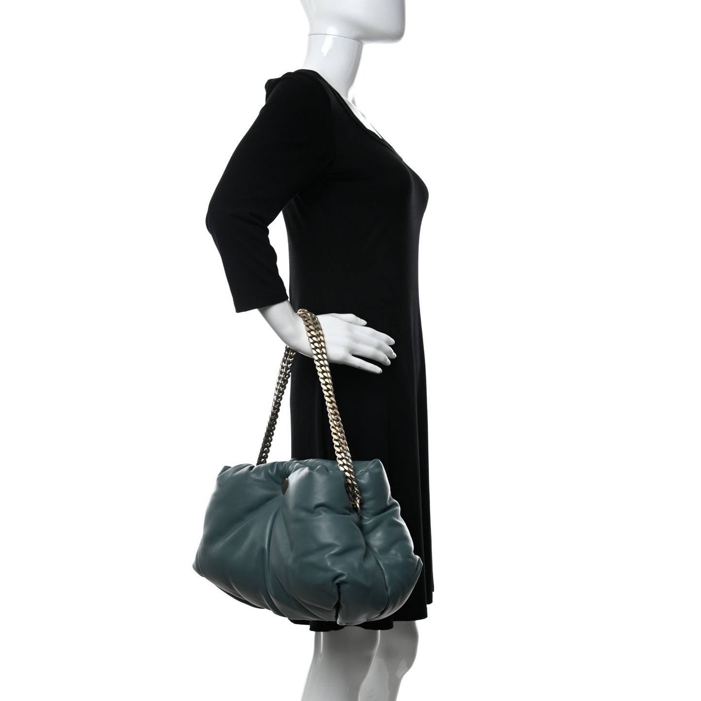 Lambskin Puffy Tobo Chain Shoulder Bag Orion Blue