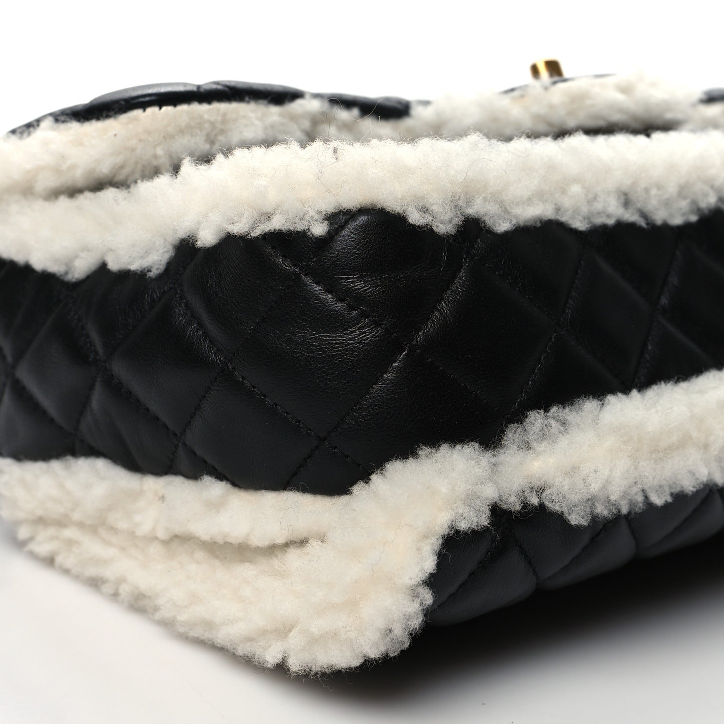 Lambskin Shearling Large CC Flap Bag Black White