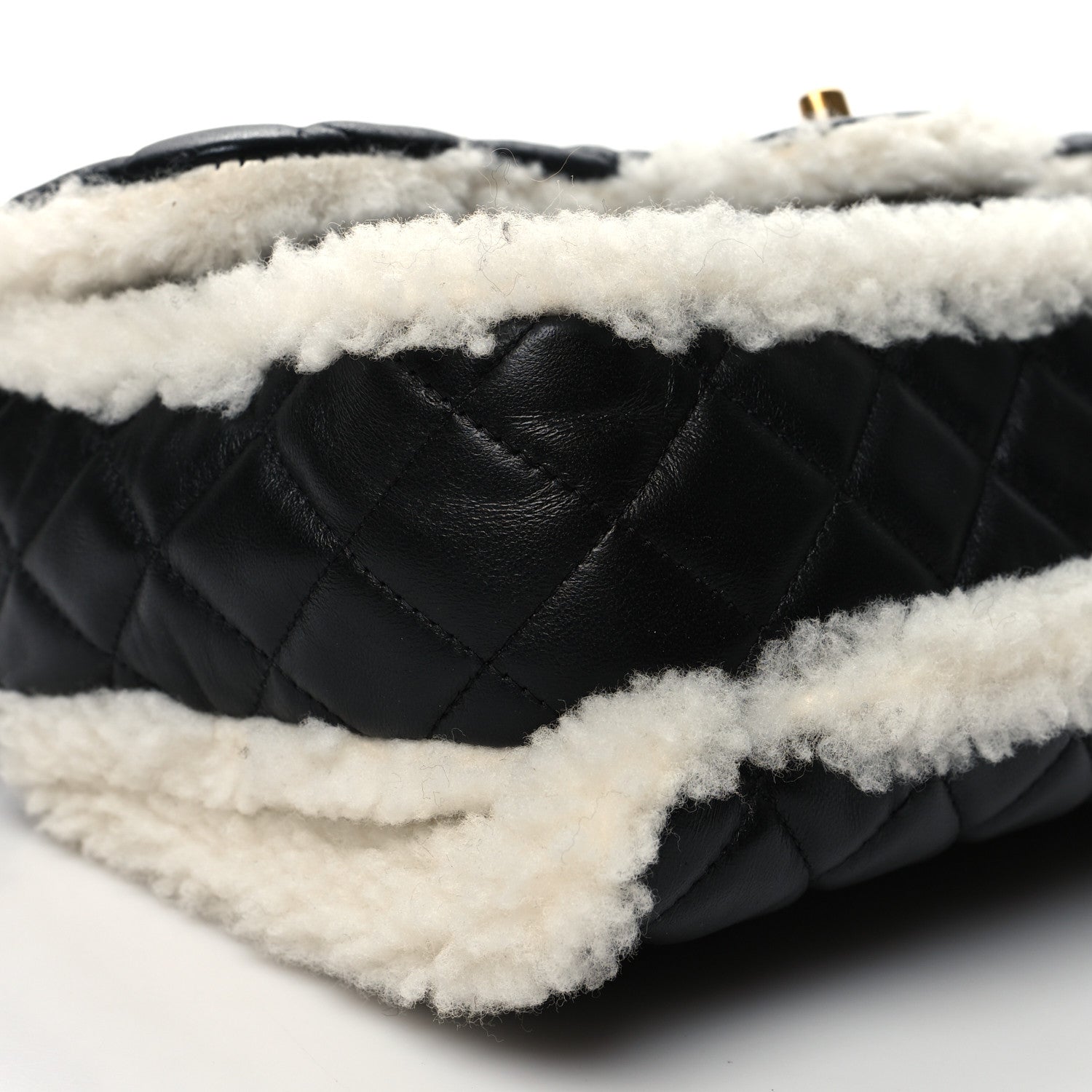 Chanel Lambskin Shearling Large CC Flap Bag Black White 9 of 10
