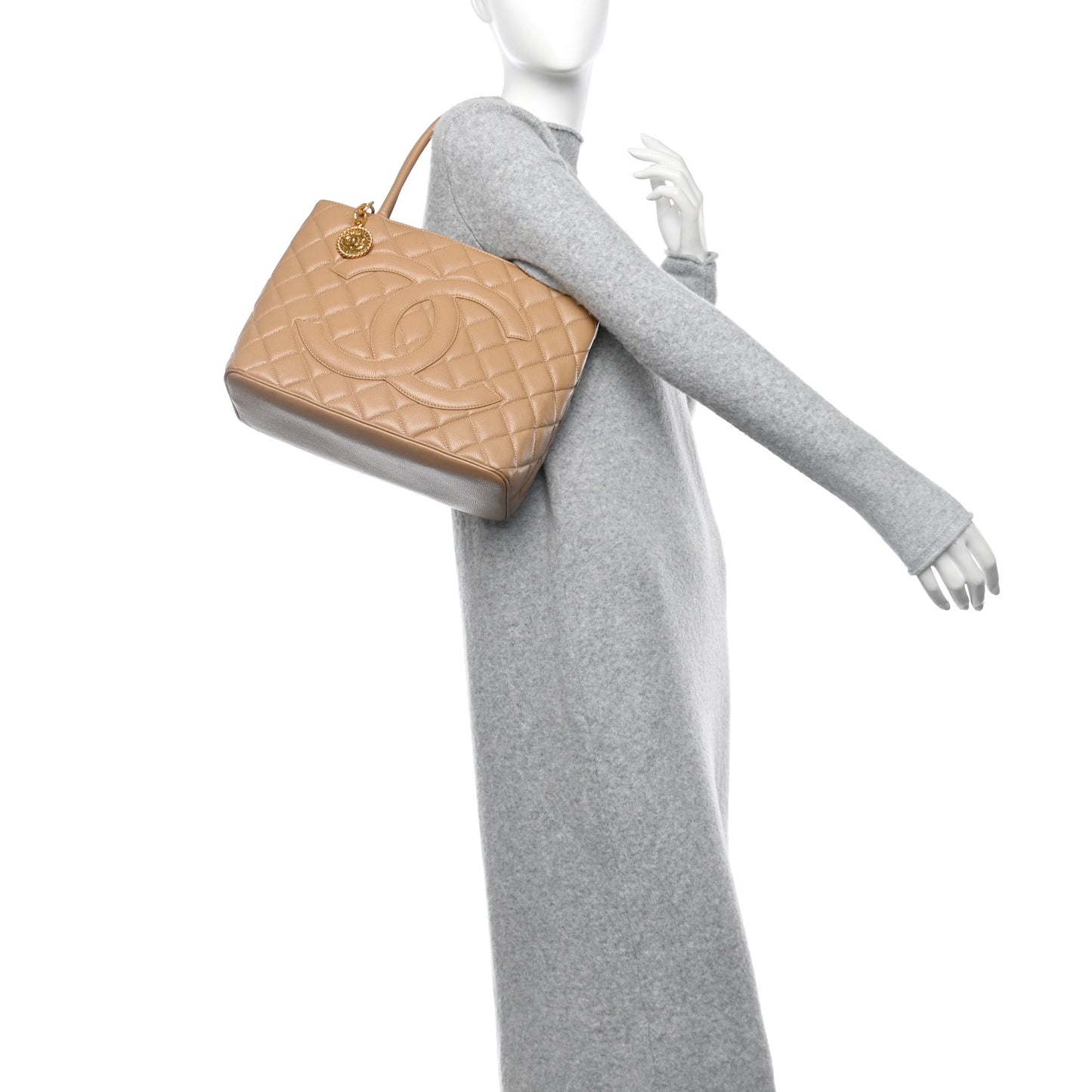 Caviar Quilted Medallion Tote Beige