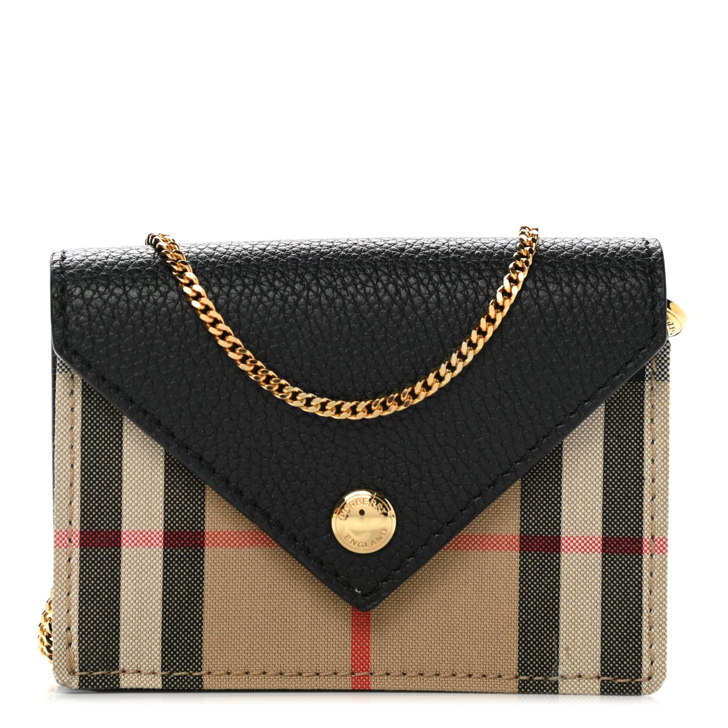 Grainy Calfskin Vintage Check Jade Card Case On Chain Black