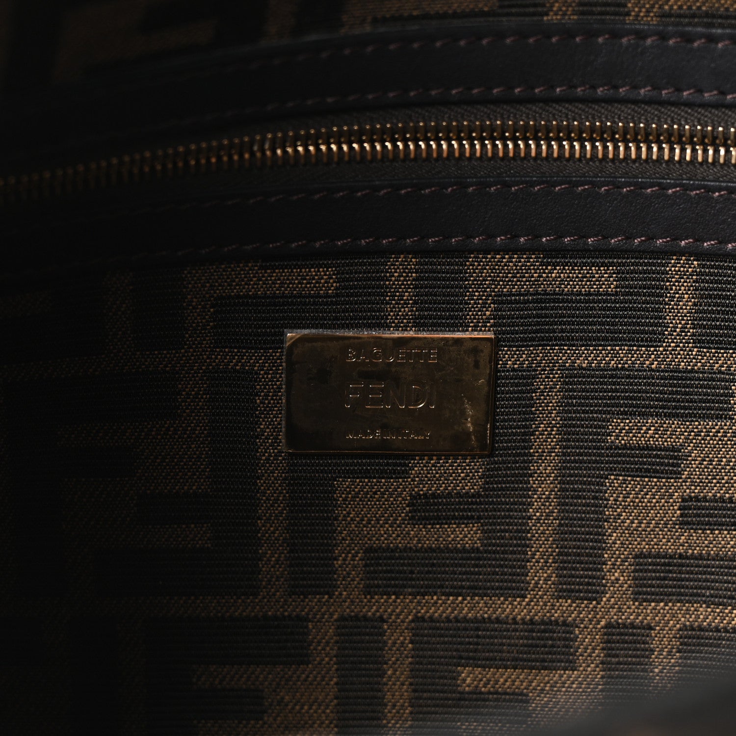 Fendi Fabric Jacquard FF 1974 Medium Baguette Tobacco Moro Black 6 of 9