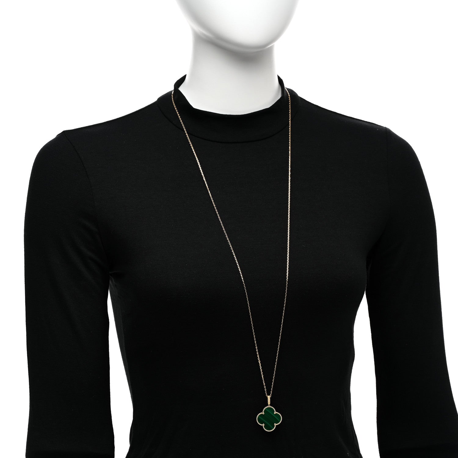 Van Cleef & Arpels 18K Yellow Gold Malachite Magic Alhambra Pendant Necklace 2 of 4