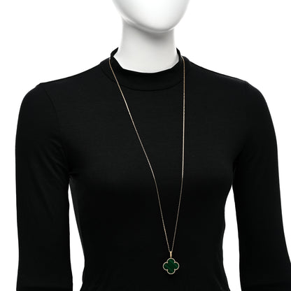 Van Cleef & Arpels 18K Yellow Gold Malachite Magic Alhambra Pendant Necklace 2 of 4