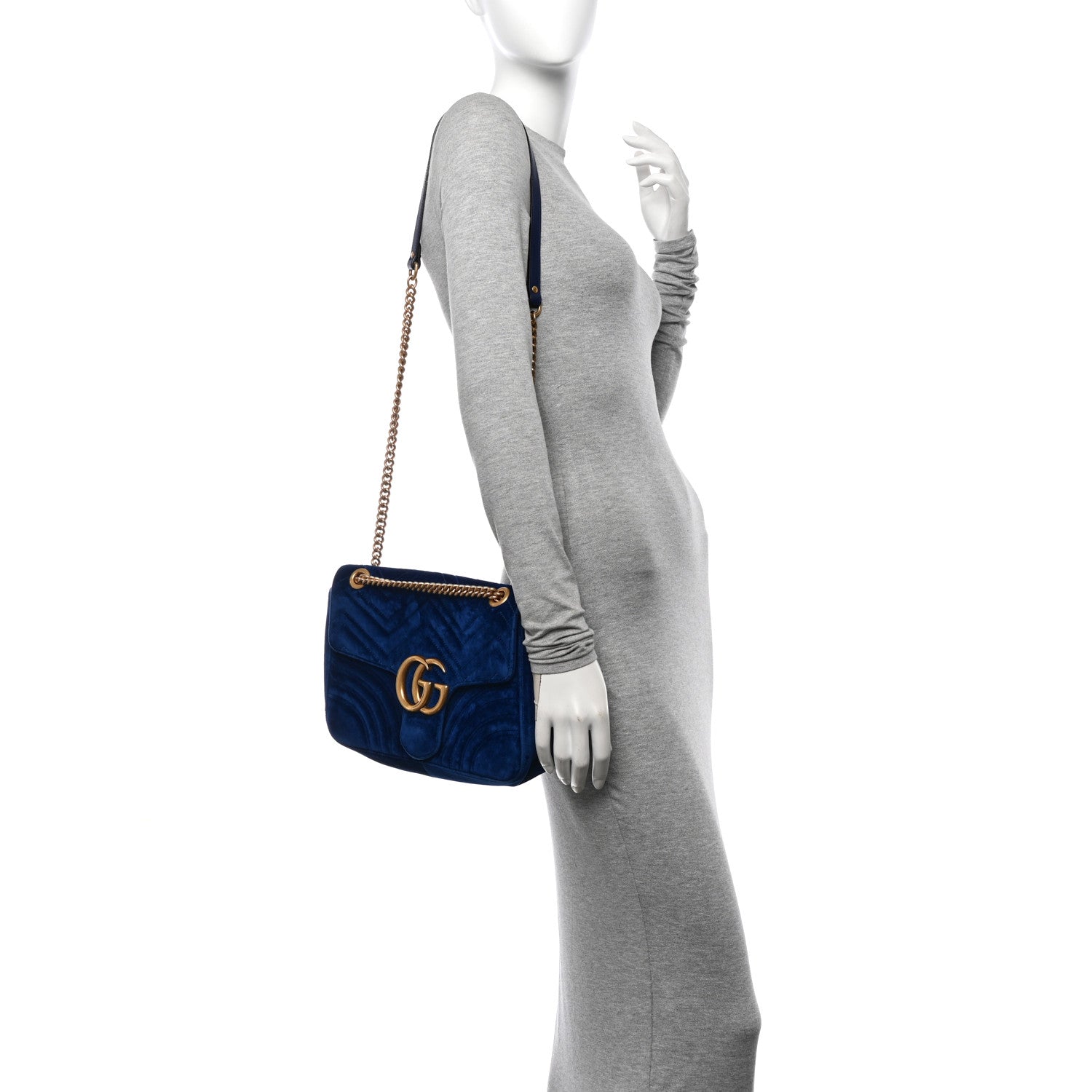 Gucci Velvet Matelasse Medium GG Marmont Shoulder Bag Cobalt Blue 2 of 14