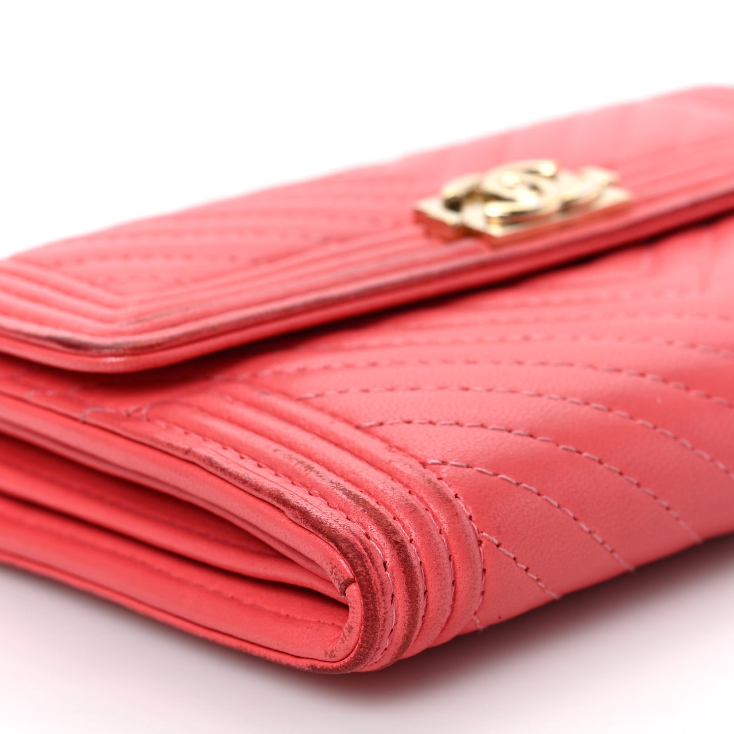 Calfskin Chevron Quilted Medium Boy Flap Wallet Pink