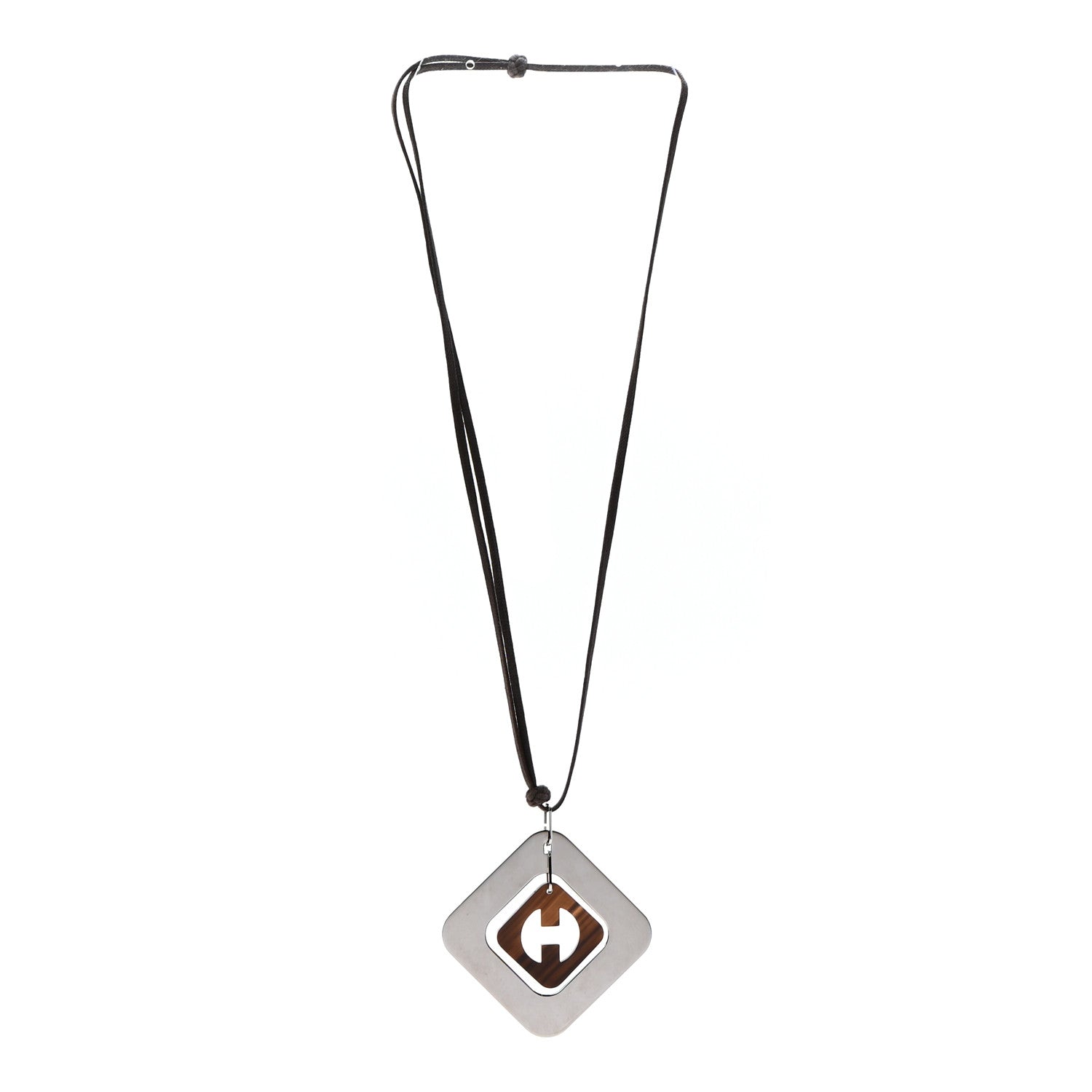 Hermes Buffalo Horn Palladium Pendant Necklace 3 of 5