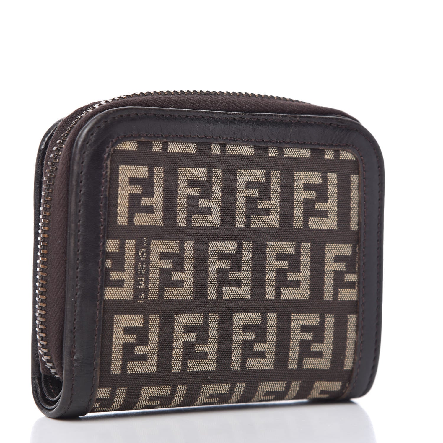 Fendi Zucchino Vitello Compact Wallet Testa di Moro Beige 2 of 9