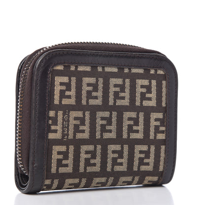Fendi Zucchino Vitello Compact Wallet Testa di Moro Beige 2 of 9