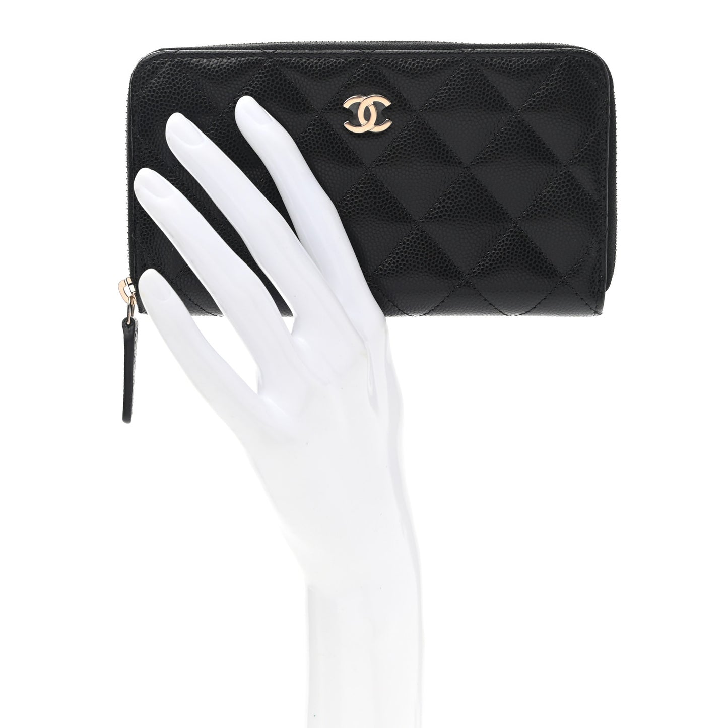 Caviar Quilted Medium Zip Around Wallet Black