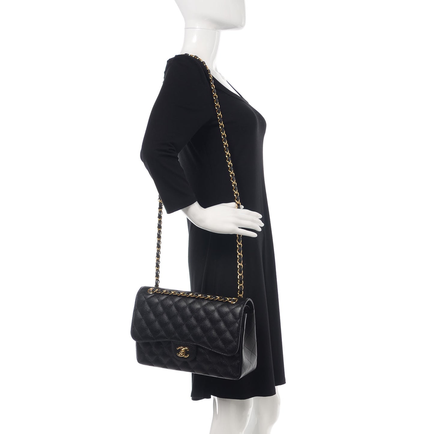 Caviar Quilted Jumbo Double Flap Black