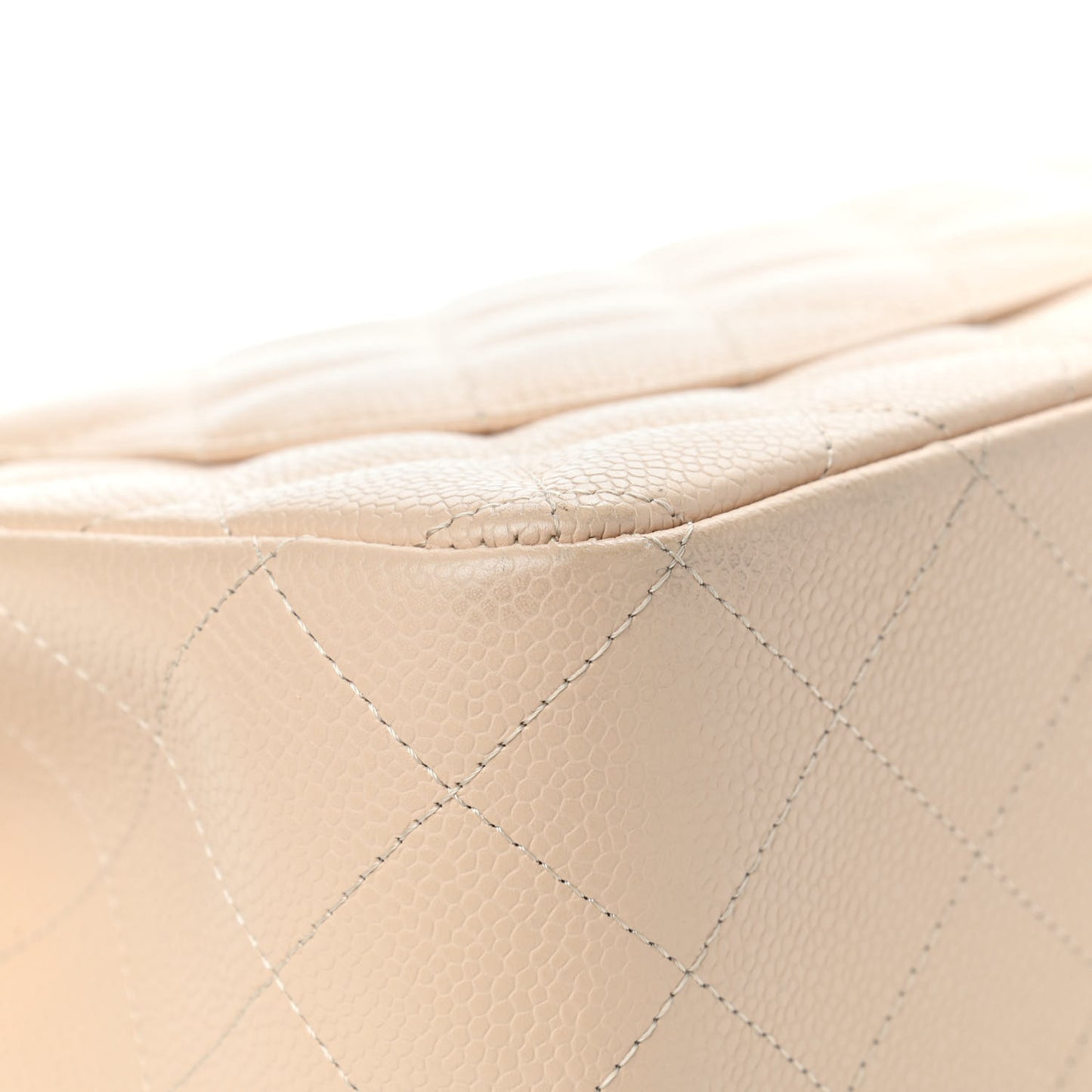 Caviar Quilted Jumbo Double Flap Beige