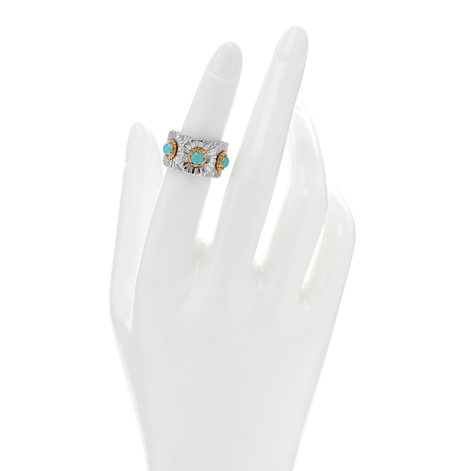 Buccellati Sterling Silver Gold Vermeil Blue Agate Blossoms Daisy Color Eternelle Ring 50 5.25 2 of 5