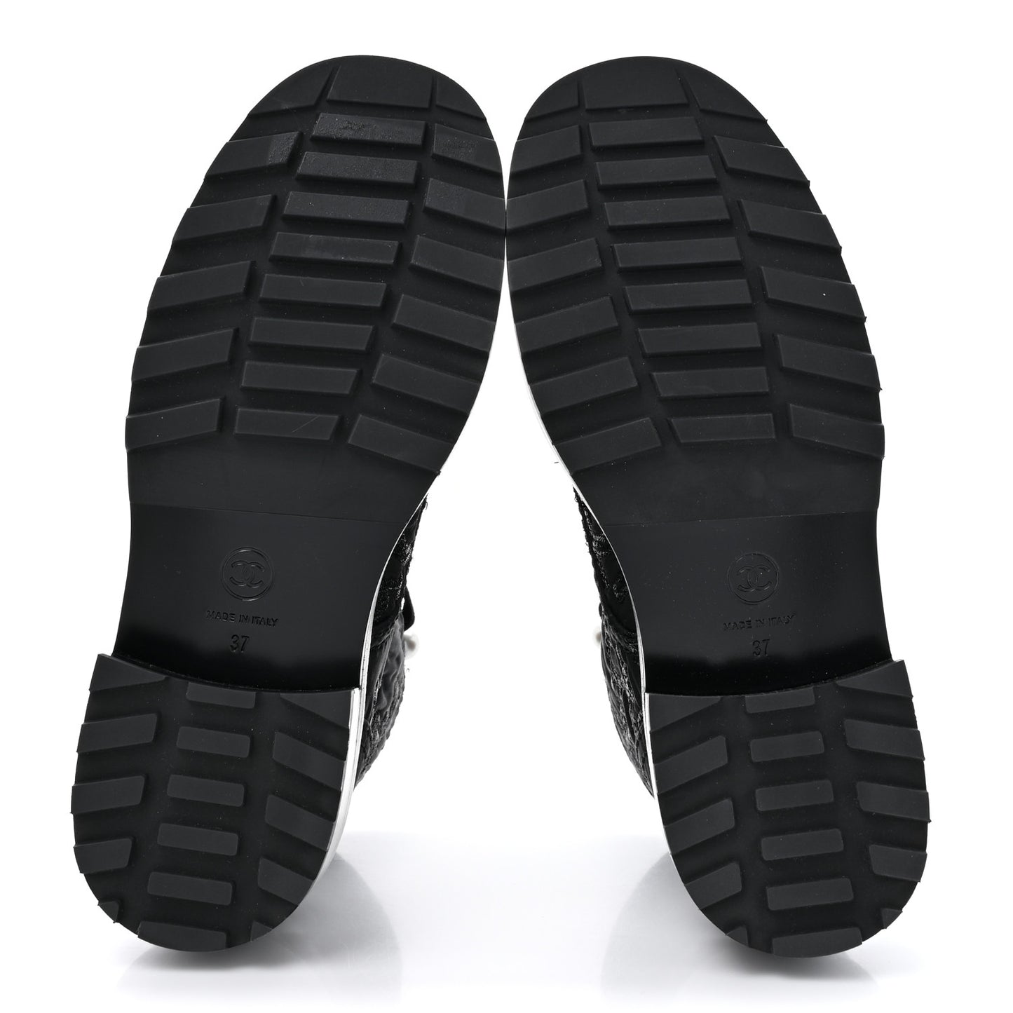 Grosgrain Tweed Pearl CC Combat Short Boots 37 Black