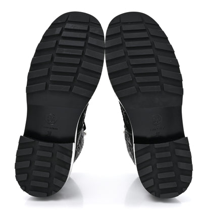 Chanel Grosgrain Tweed Pearl CC Combat Short Boots 37 Black 5 of 11