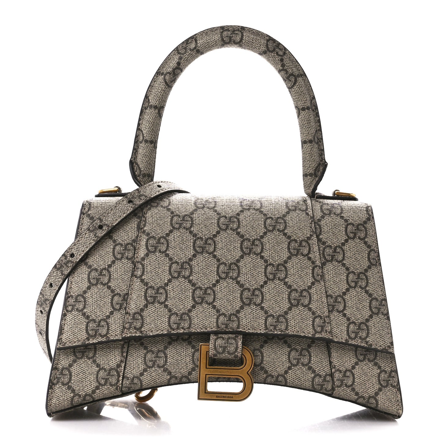 X GUCCI GG Supreme Monogram Small Hourglass Top Handle Bag Beige Ebony
