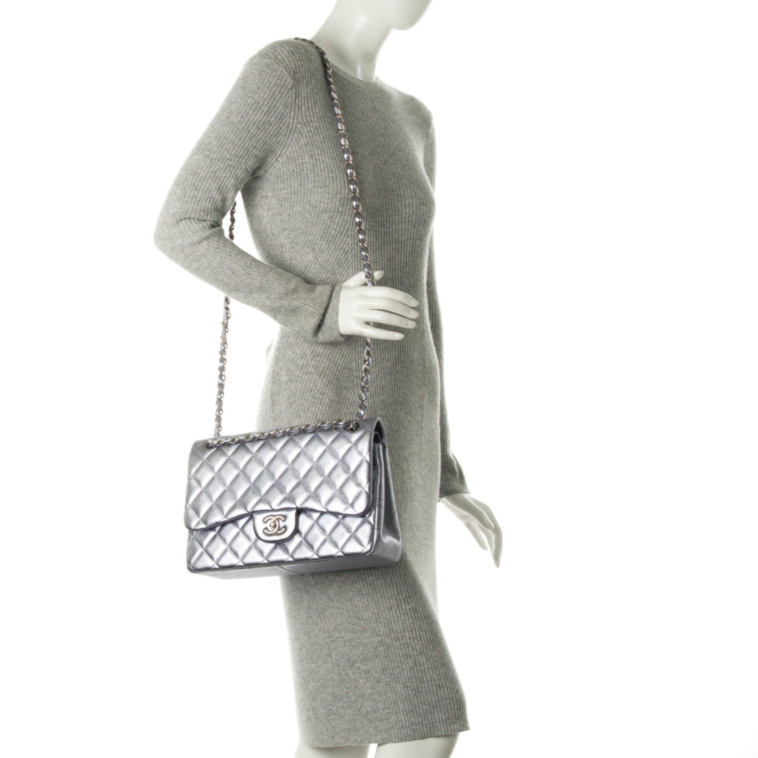 Chanel Metallic Lambskin Quilted Jumbo Double Flap Light Purple 3 of 9