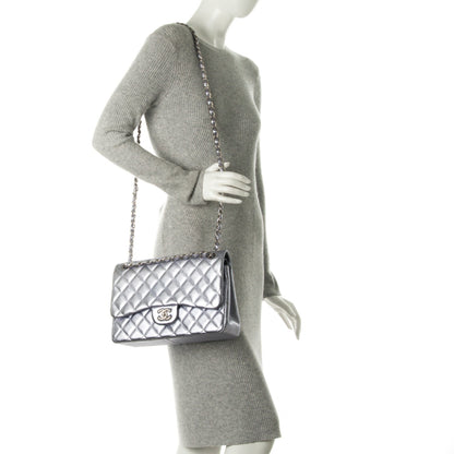 Chanel Metallic Lambskin Quilted Jumbo Double Flap Light Purple 3 of 9