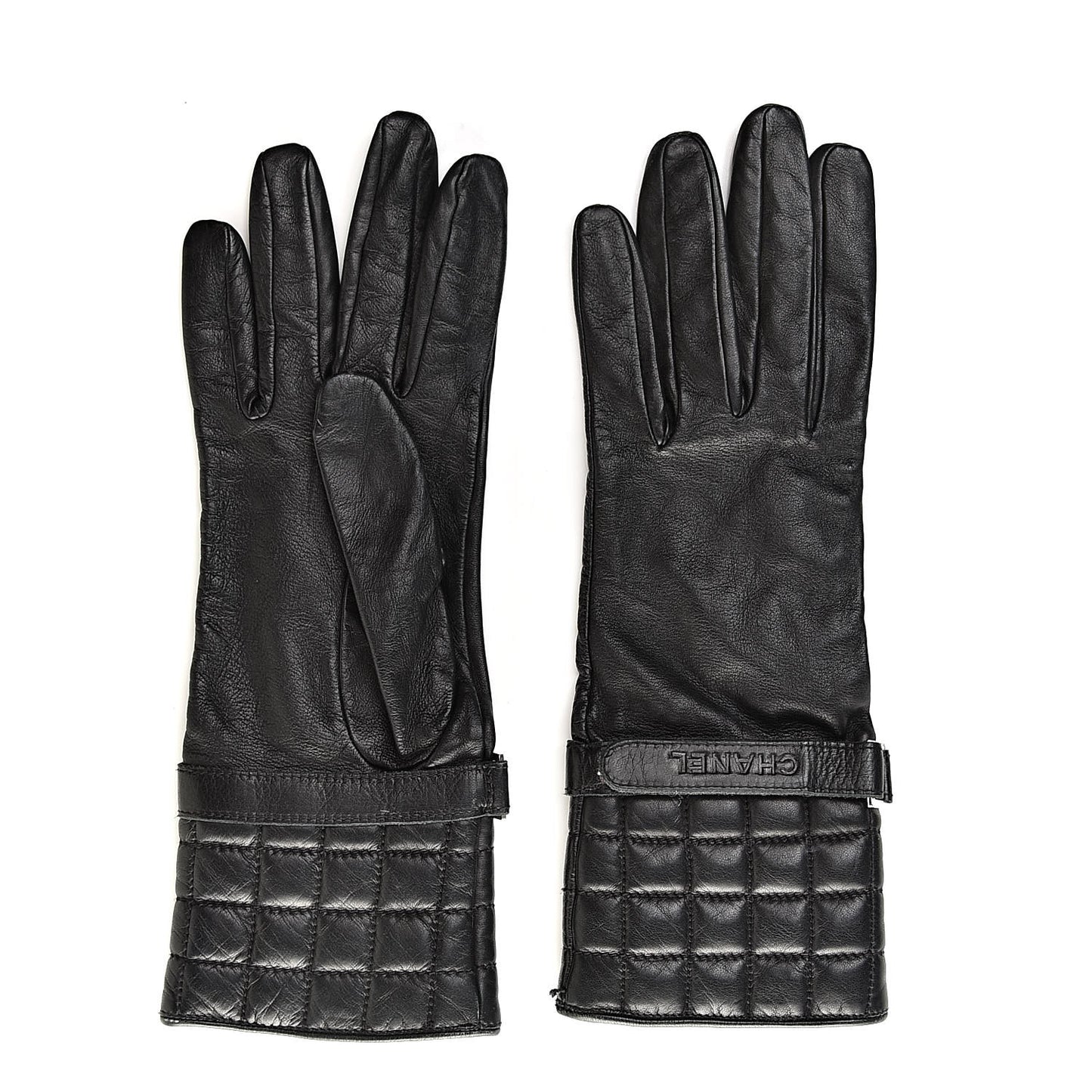 Lambskin Quilted Chocolate Bar Gloves 7.5 Black