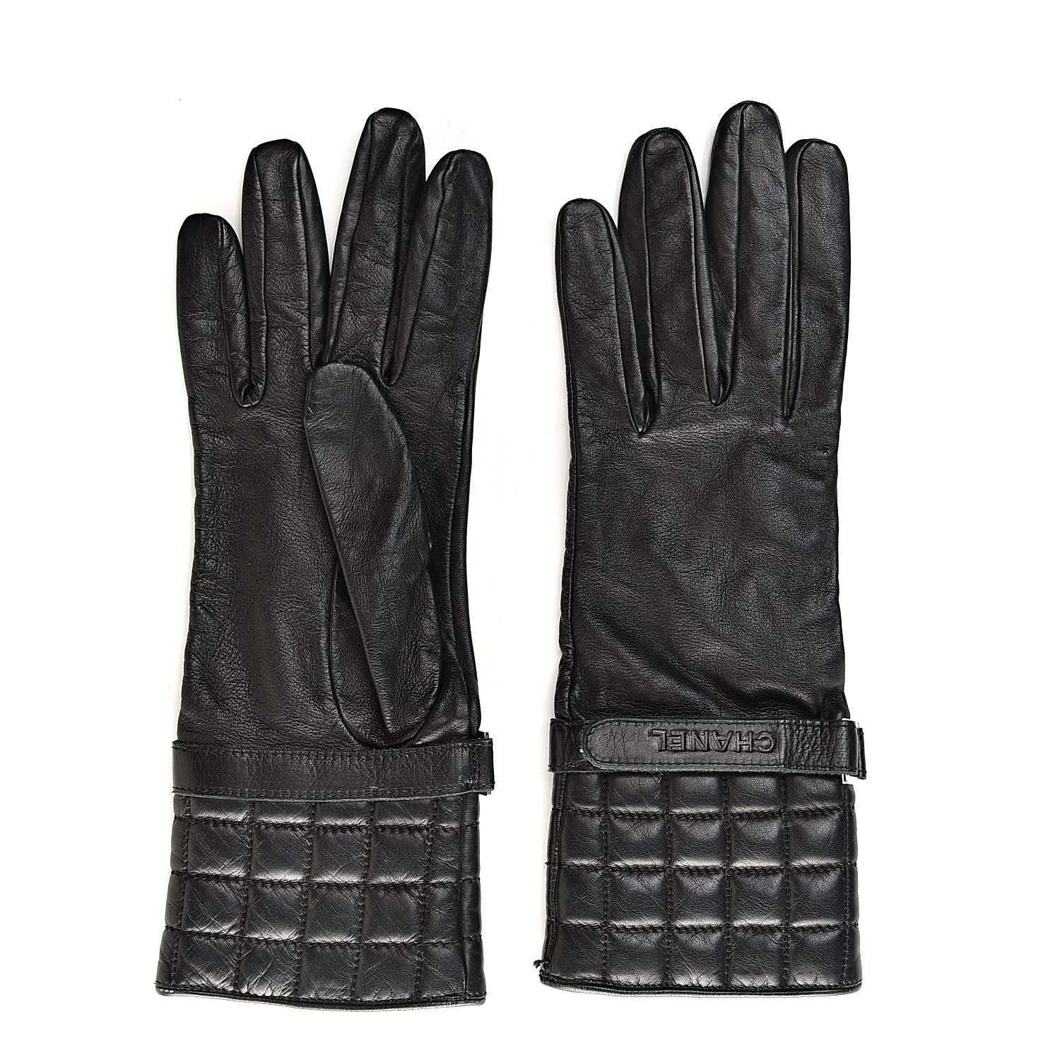 Chanel Lambskin Quilted Chocolate Bar Gloves 7.5 Black 1 of 6