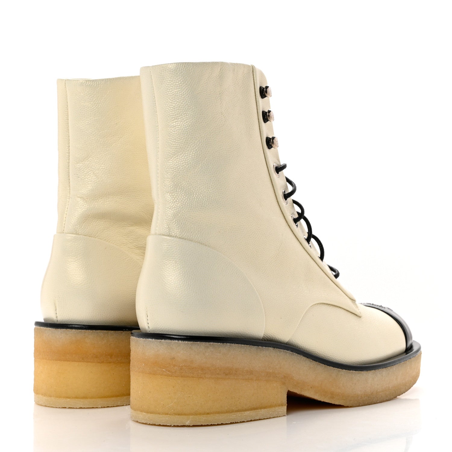 Chanel Pearlized Grained Calfskin Cap Toe Combat Boots 37 Ivory Black 4 of 7