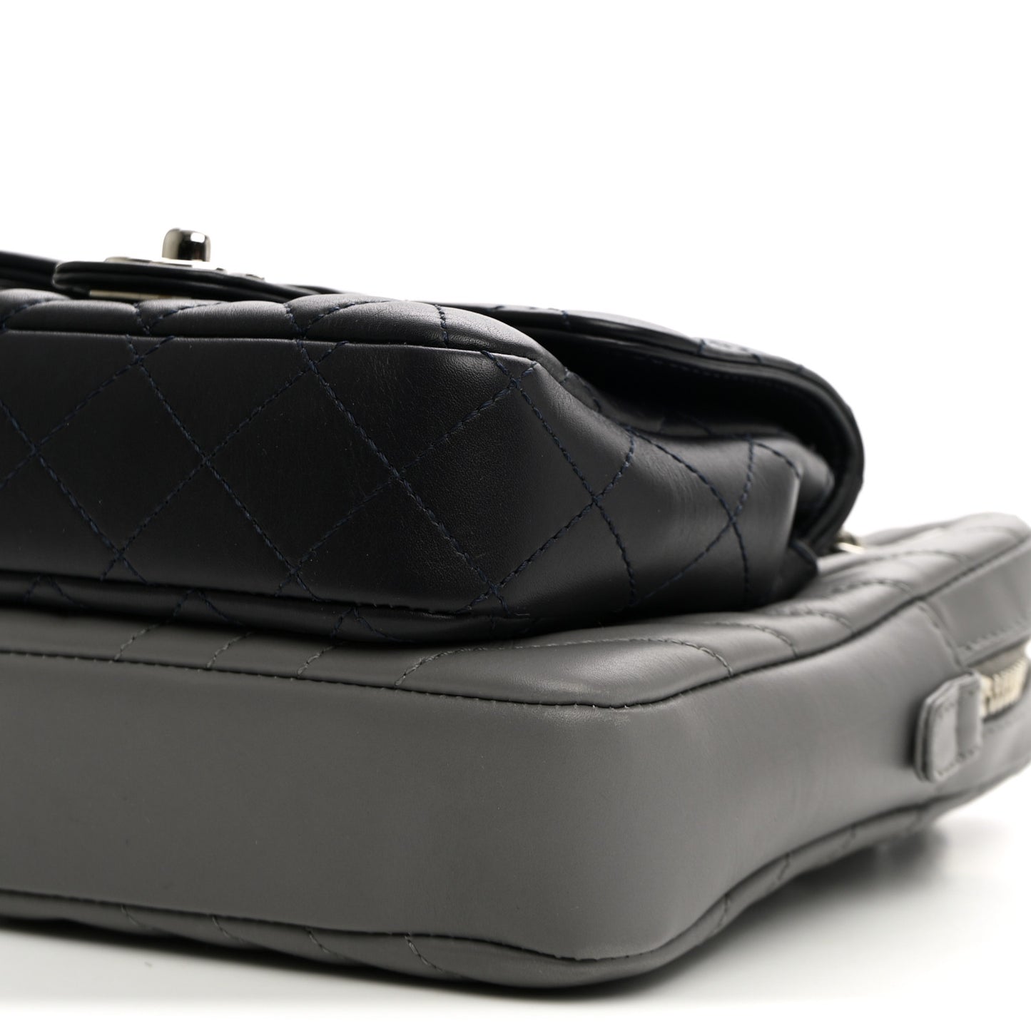 Calfskin Chevron Quilted Double Camera Bag With Flap Black Black Grey