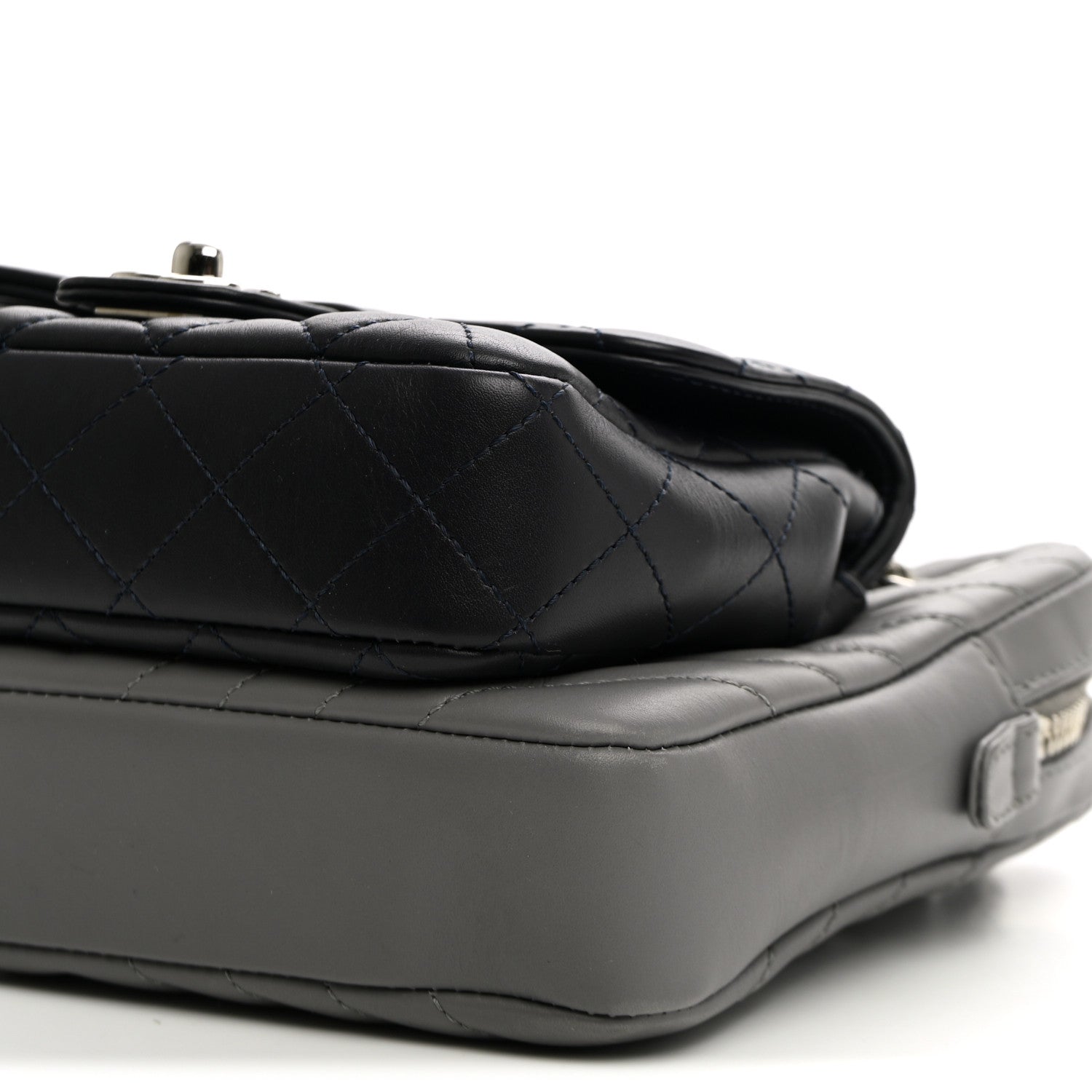 Chanel Calfskin Chevron Quilted Double Camera Bag With Flap Black Black Grey 11 of 12